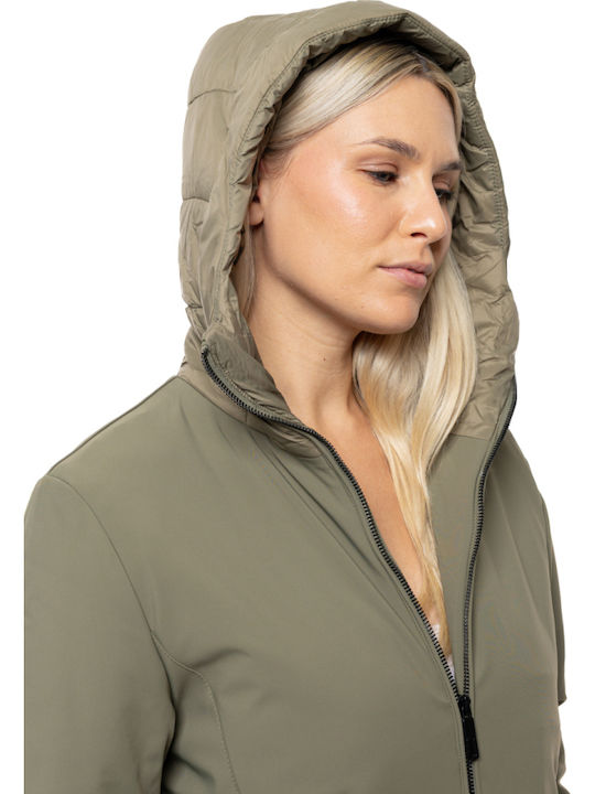Damen Khaki Mantel mit Kapuze