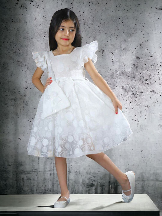 Girls Sleeveless Tulle Dress For Flower Girls Polka Dot Set with Accessories White