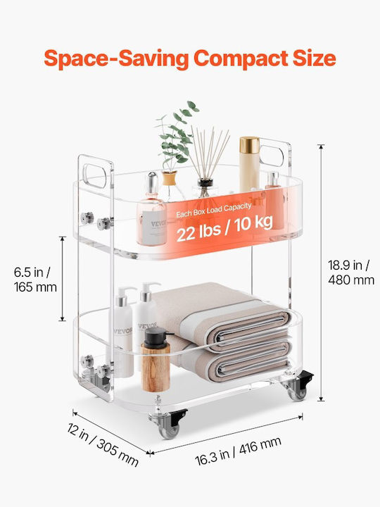 Vevor Free Standing Glass Wine Cabinet with Wheels Transparent 30.5x41.6x48cm