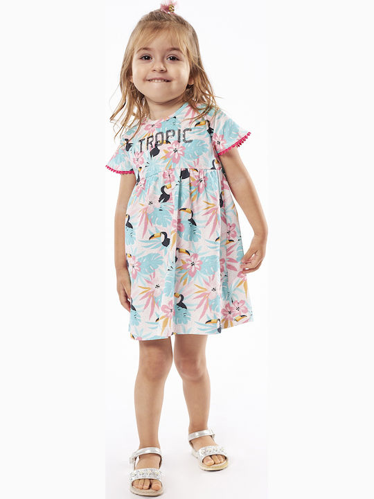Kinderkleid Kurzärmelig Blumen Hellblau