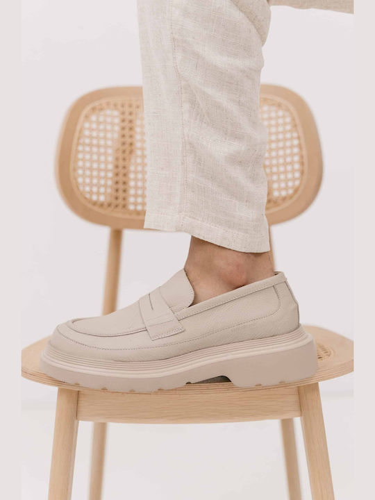 Leder Herren Mokassins in Beige Farbe