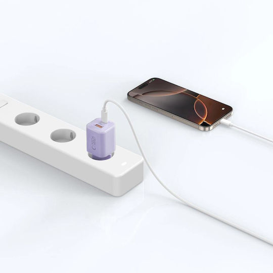 Tech-Protect Charger Without Cable with USB-A Port and USB-C Port 33W Power Delivery / Quick Charge 3.0 Baby Purple (NCM33)