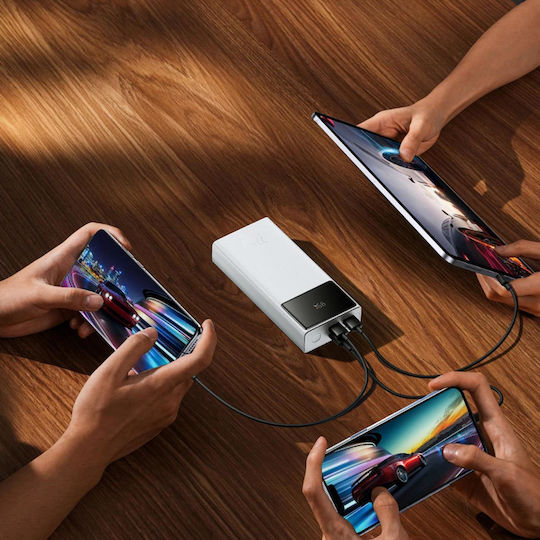 Baseus EnerFill FP41 Power Bank 30000mAh 22.5W cu 2 Porturi USB-A și Port USB-C Alb