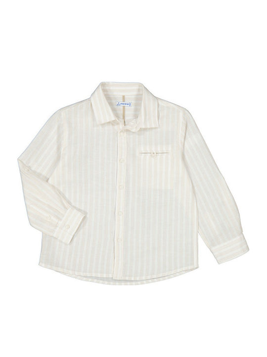 Kids Striped Shirt Long Sleeve Linen Beige