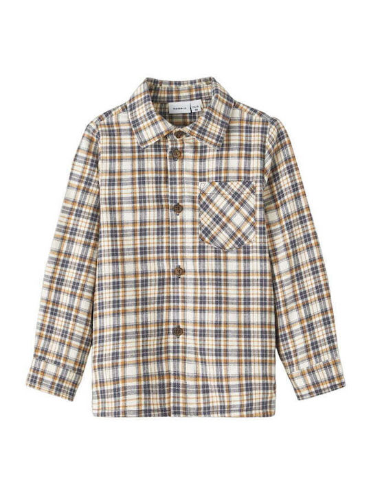 Kids Checked Shirt Long Sleeve Beige