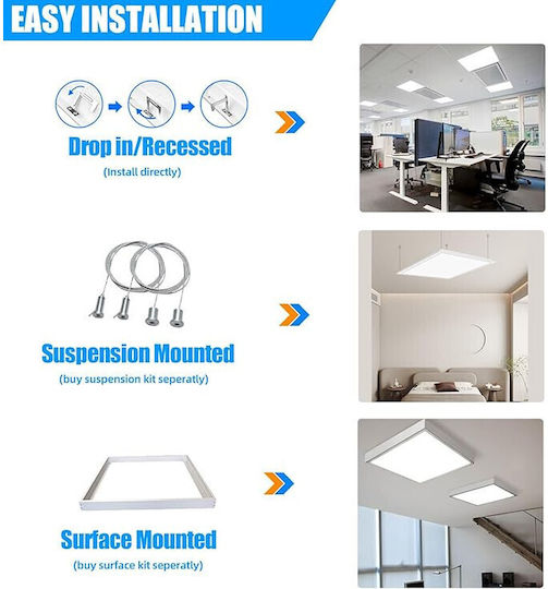 Lightplanet Panou LED Putere 48W cu Alb Rece Lumini 60x60cm.