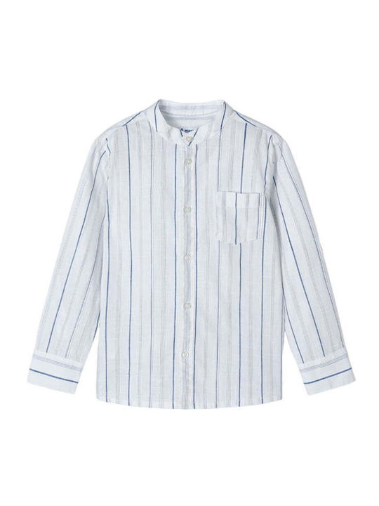 Kids Striped Shirt Long Sleeve Linen White