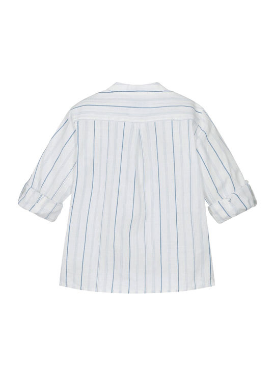 Kids Striped Shirt Long Sleeve Linen White