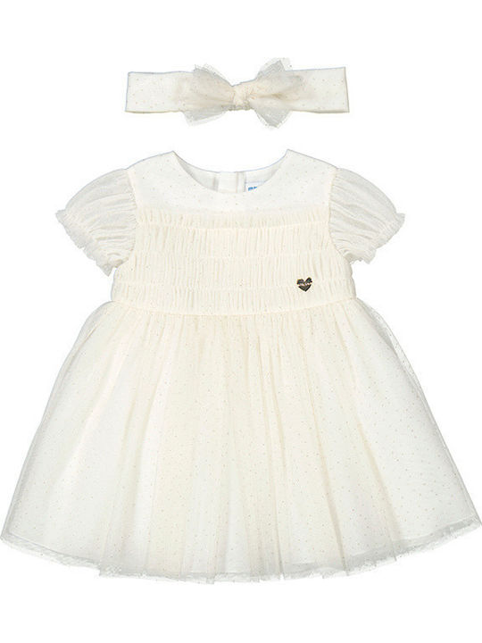 Kinderkleid Kurzärmelig Tüll Ecru