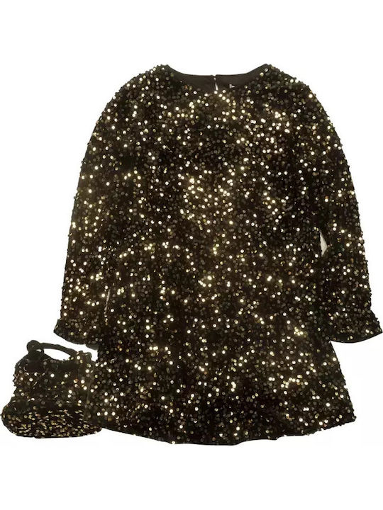 Children's Dress Long Sleeve with Sequins Set with Accessories Black