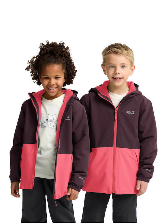 Waterproof Kids Casual Short Windproof Jacket with Lining and Hood Pink