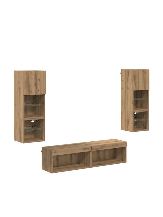 TV Stand made of Wood and Glass with LED Lighting Brown 30x28.5x30cm
