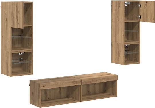 TV Stand made of Wood and Glass with LED Lighting Brown 30x28.5x30cm