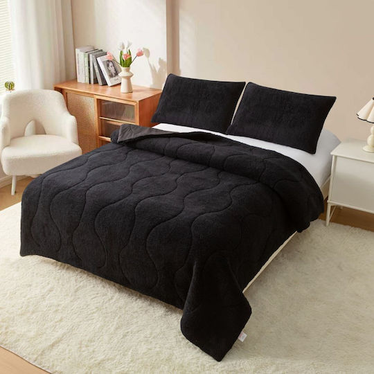 Homeone Κουβερτοπάπλωμα Σετ Μονό 160x220εκ. Μαύρο 2τμχ