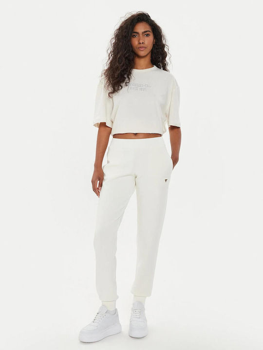 Damen Jogginghosen mit Jogger Hohe Taille Weiß