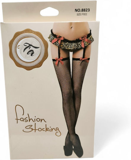 Roza 8823 Sexy Set Garters Leopard Fishnet Stockings & Bows