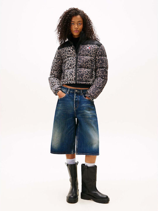 Women's Crop Puffer Jacket for Winter Brown