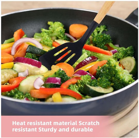 Silicone Cooking Utensil Set with Base Black 12pcs