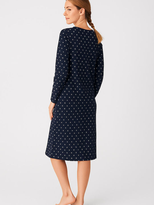 Cherry Winter Damen Nachthemd Dark Blue