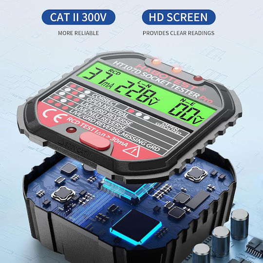 Rcd Voltage Tester Socket Zola Led Display >30 Ma 48-250v 45-65 Hz Fireproof Abs Black