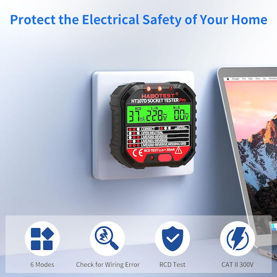 Rcd Voltage Tester Socket Zola Led Display >30 Ma 48-250v 45-65 Hz Fireproof Abs Black