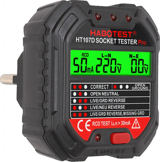 Rcd Voltage Tester Socket Zola Led Display >30 Ma 48-250v 45-65 Hz Fireproof Abs Black