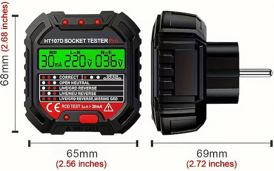 Rcd Voltage Tester Socket Zola Led Display >30 Ma 48-250v 45-65 Hz Fireproof Abs Black
