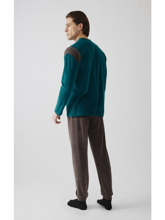 Minerva Minerva Herrenpyjamas Baumwollene Winter Herrenpyjamas Petrol