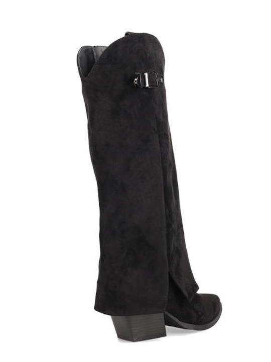 Suede Medium Heel Women's Boots with Zipper Black