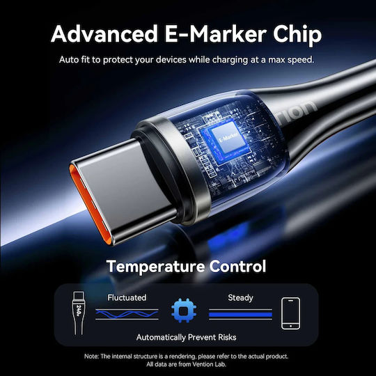 Vention Vention USB 2.0 Cable USB-C Male - USB-C 240W PD Black 1.2m