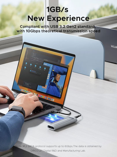Orico Case for Hard Drive M.2 SATA III with Connection SATA USB 3.2 USB 3.1 USB 3.0 Type-C Silver