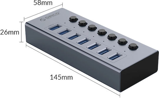 Orico EU Хъб 7 Порта USB 3.0 с Връзка USB-A Сив