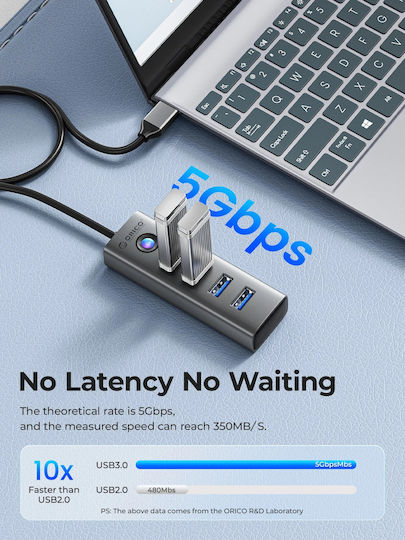 Orico Hub 4 Θυρών USB 3.0 με σύνδεση USB-A Γκρι