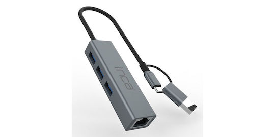 Inca USB-A / USB-C Stație de andocare cu Ethernet Gri (IUTP-03TX)