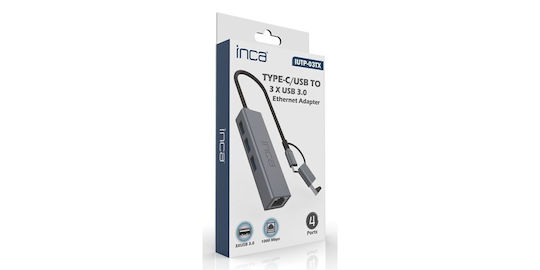 Inca USB-A / USB-C Stație de andocare cu Ethernet Gri (IUTP-03TX)