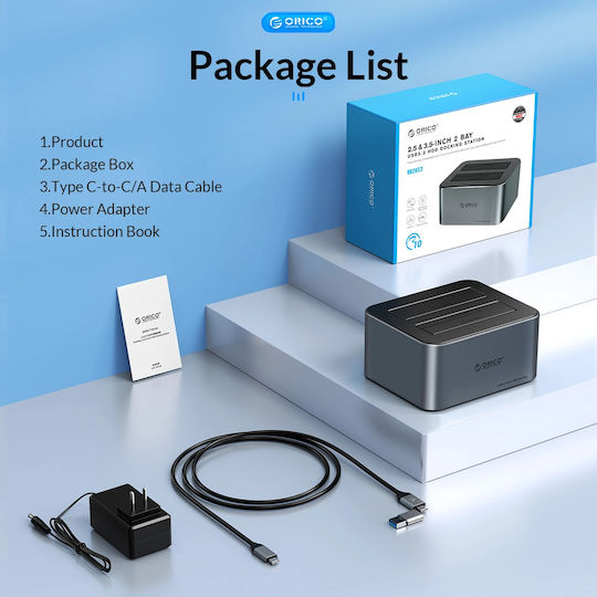 Orico Hard Drive Docking Station SATA 2.5" / 3.5" with Connection USB-C (ORICO-6626C3-C-V1-EU-GY-BP-HU)