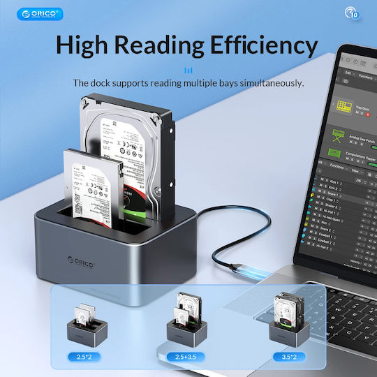 Orico Hard Drive Docking Station SATA 2.5" / 3.5" with Connection USB-C (ORICO-6626C3-C-V1-EU-GY-BP-HU)
