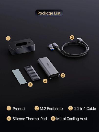 Orico Hard Drive Docking Station SATA M.2 (2230)" / M.2 (2242)" / M.2 (2260)" / M.2 (2280)" with Connection USB-C (IT18C3-GY-BP)