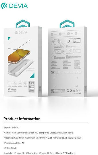 Devia Tempered Glass Μαύρο (iPhone 17 / 17 Pro / 16 Pro)