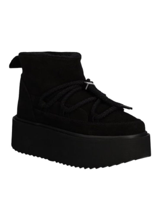 Suede Γυναικεία Μποτάκια με Πλατφόρμα Μαύρα