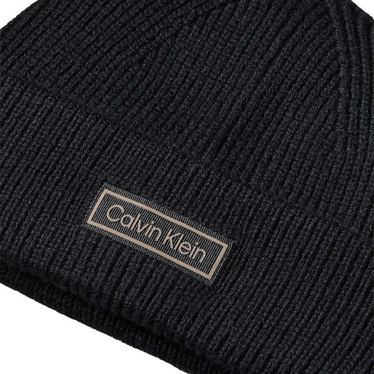 Patch Beanie Unisex Beanie with Rib Knit in Black color