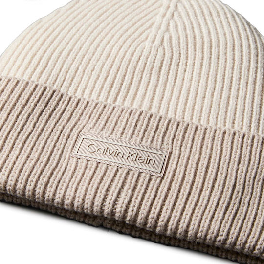 Patch Beanie Unisex Beanie mit Rippstrick in Weiß Farbe