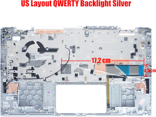 Laptop Keyboard Palmrest Dell Inspiron 14 5490 5498 0x6yxc X6yxc 02pyg9 2pyg9 0tvjy7 0fxf7 Cddp3 0cddp3 00fxf7 0r6gtc R6gtc 0hgwhw US Backlit Silver Code 40989usblpalm