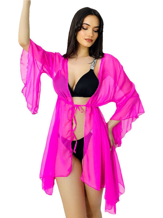 Damen Mini Kaftan Strand Fuchsia