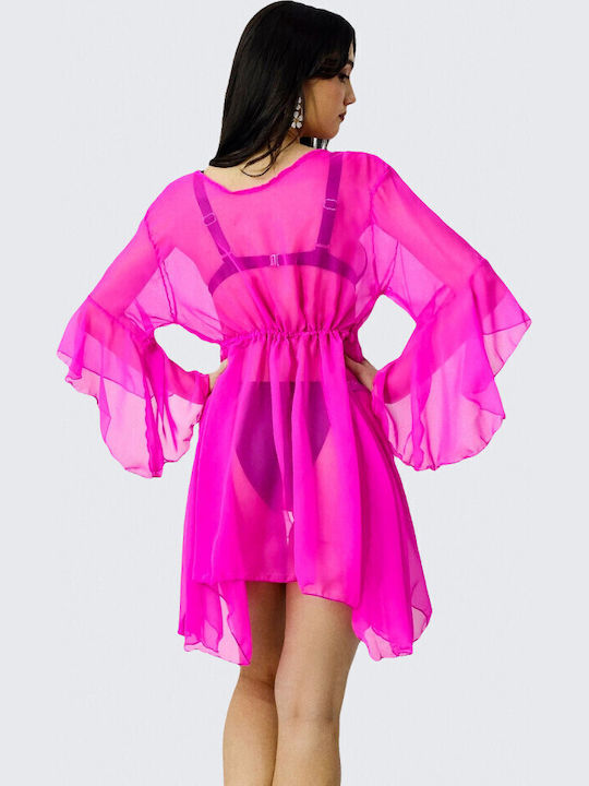 Damen Mini Kaftan Strand Fuchsia