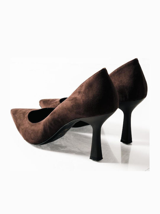 Suede Pointed Toe Brown Heels