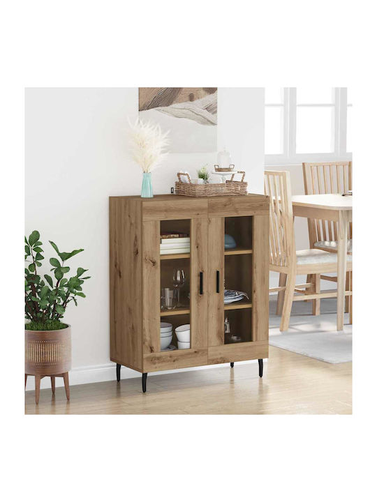 Floor-standing Living Room Display Cabinet made of Particleboard with Glass Brown 69.5x34x90cm