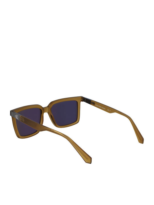 Calvin Klein Unisex Sunglasses with Brown Plastic Frame and Light Blue Mirror Lens CKJ23659S 309