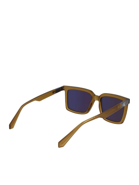 Calvin Klein Unisex Sunglasses with Brown Plastic Frame and Light Blue Mirror Lens CKJ23659S 309