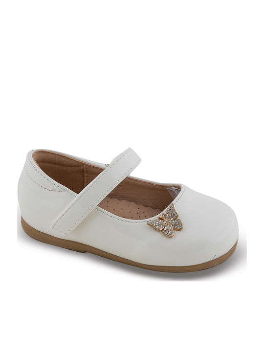 Kids Anatomic Patent Leather Ballerinas with Hoop & Loop Closure White